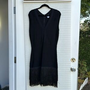 EUC Black V-neck Venus Bandage Fringe Dress Size 14